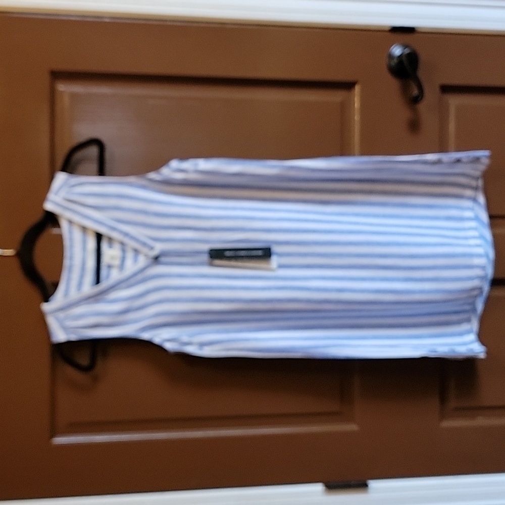 Nicole Miller-Linen blue & white striped v neck dress. XS. NWT - Picture 10 of 13